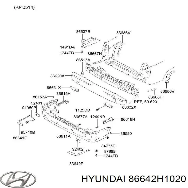 Молдинг бампера заднего правый на Hyundai Terracan HP