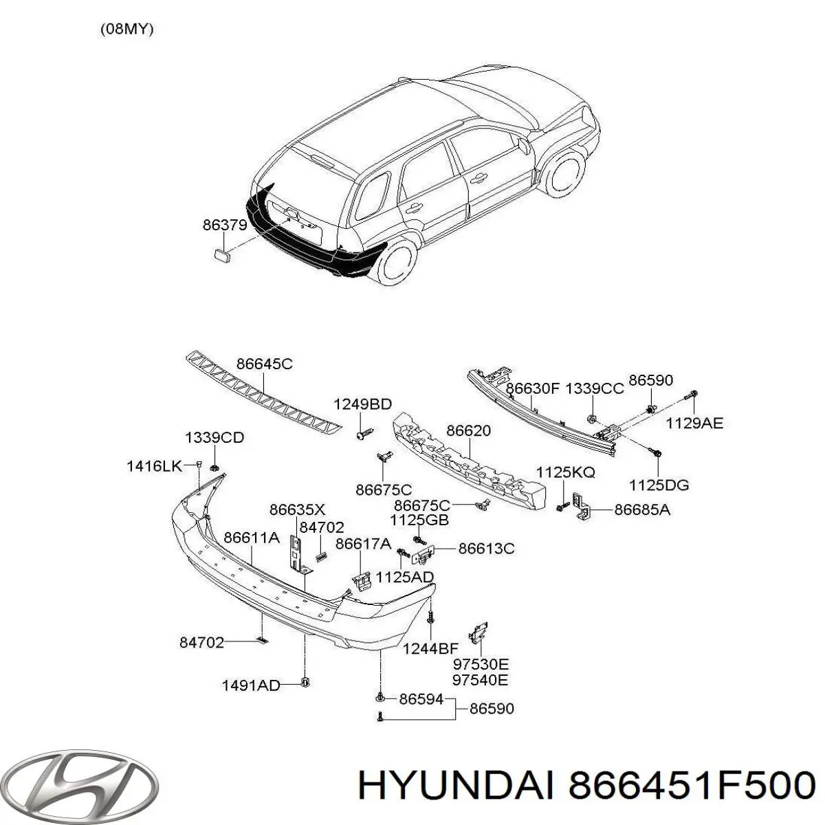866451F500 Hyundai/Kia Накладка бампера заднего, верхняя защитная (ступень-подножка)