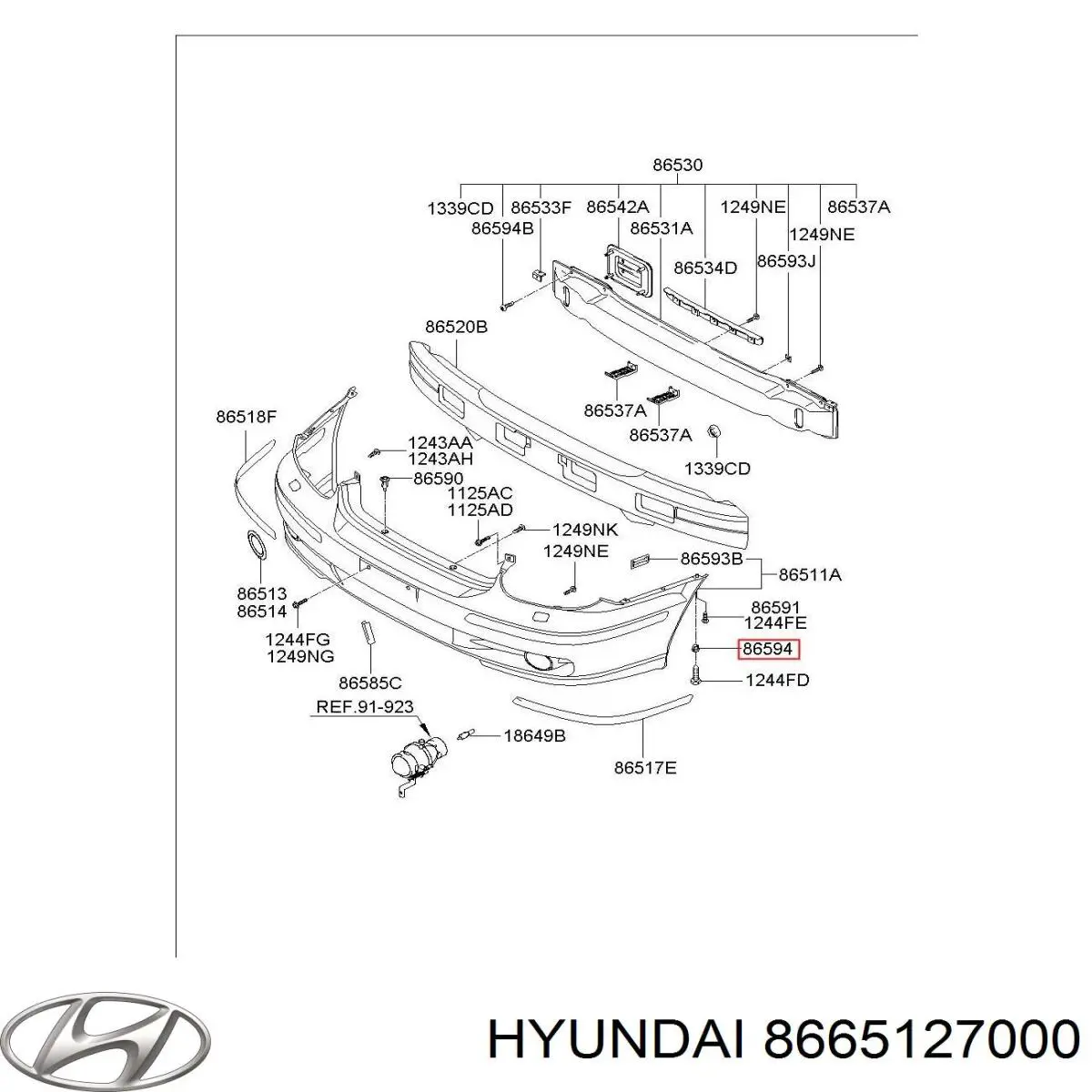 Пистон (клип) крепления подкрылка переднего крыла 8665127000 Hyundai/Kia