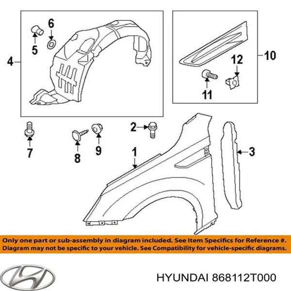 868112T000 Hyundai/Kia guarda-barras esquerdo do pára-lama dianteiro