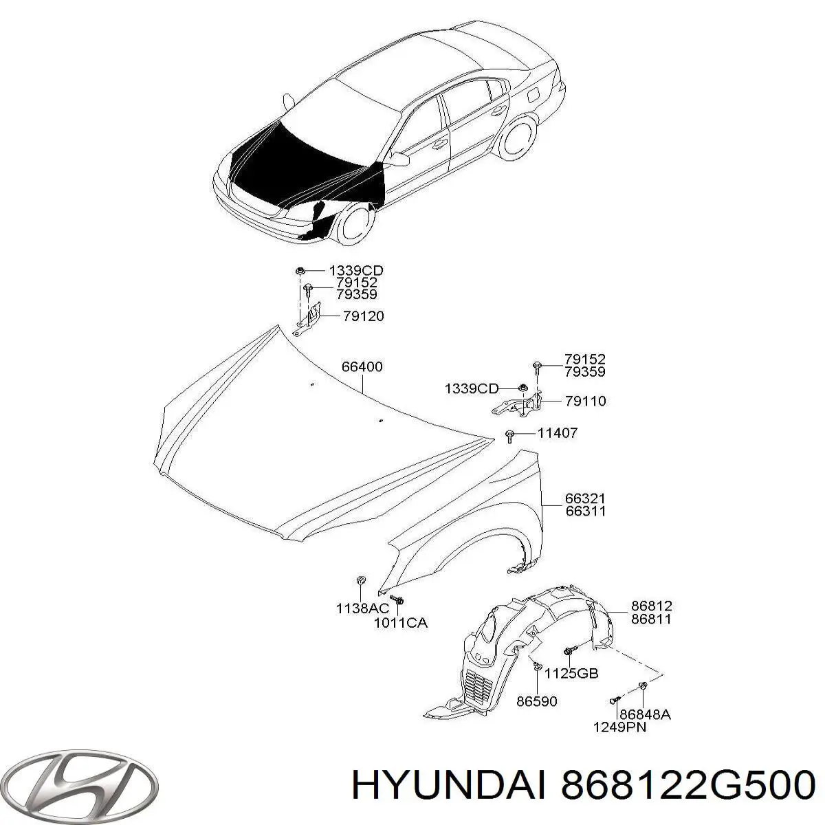 Подкрылок крыла переднего правый Hyundai/Kia 868122G500