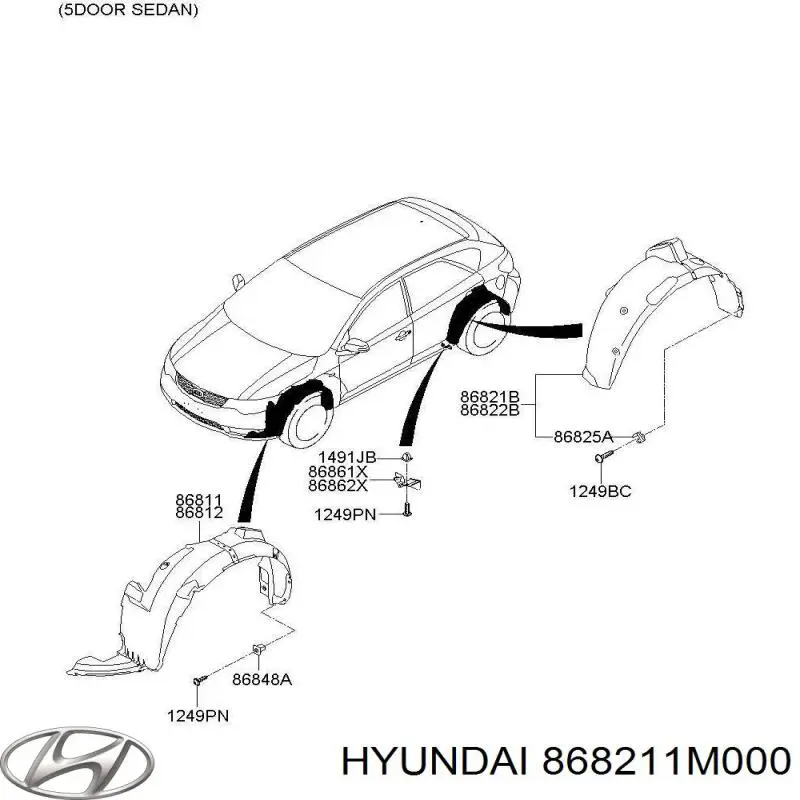 868211M000 Hyundai/Kia Подкрылок крыла заднего левый