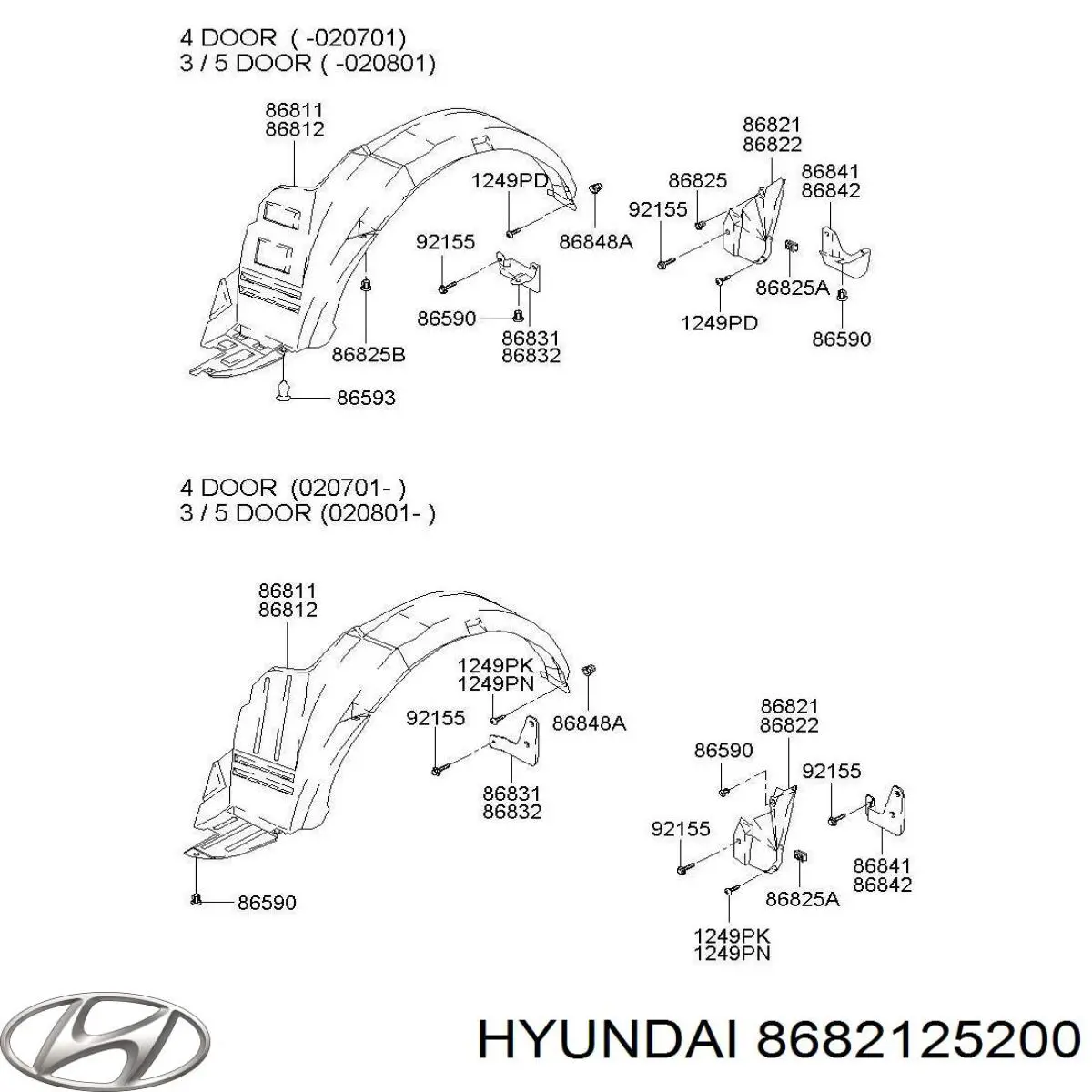 Подкрылок крыла заднего левый передний 8682125200 Hyundai/Kia