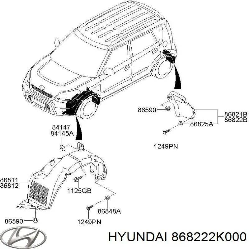 868222K000 Hyundai/Kia guarda-barras do pára-lama traseiro direito