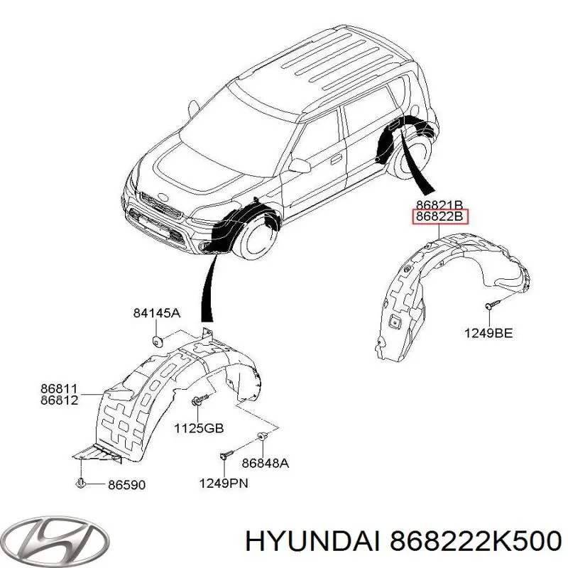 868222K500 Hyundai/Kia guarda-barras do pára-lama traseiro direito