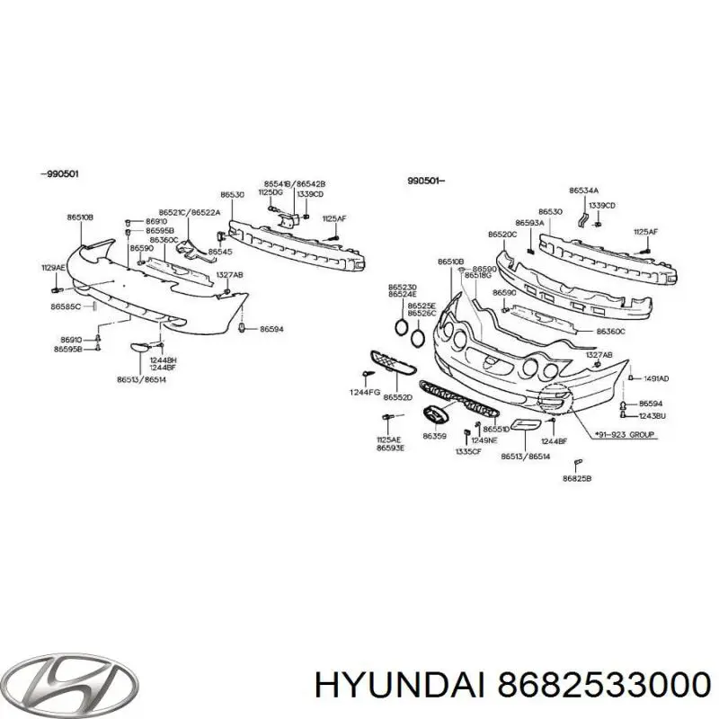 Пистон (клип) крепления подкрылка переднего крыла 8682533000 Hyundai/Kia