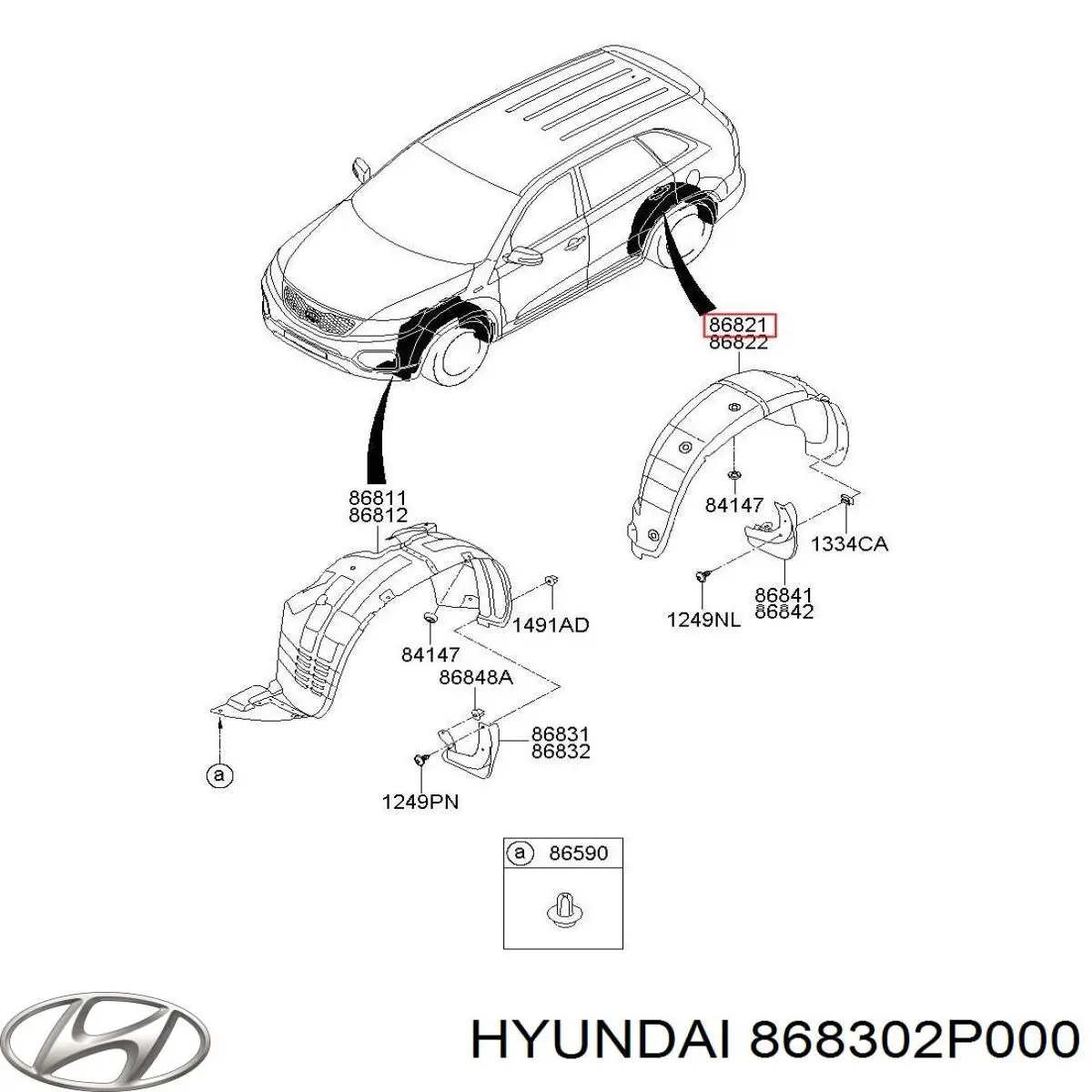 868302P000 Hyundai/Kia подкрылок крыла заднего левый