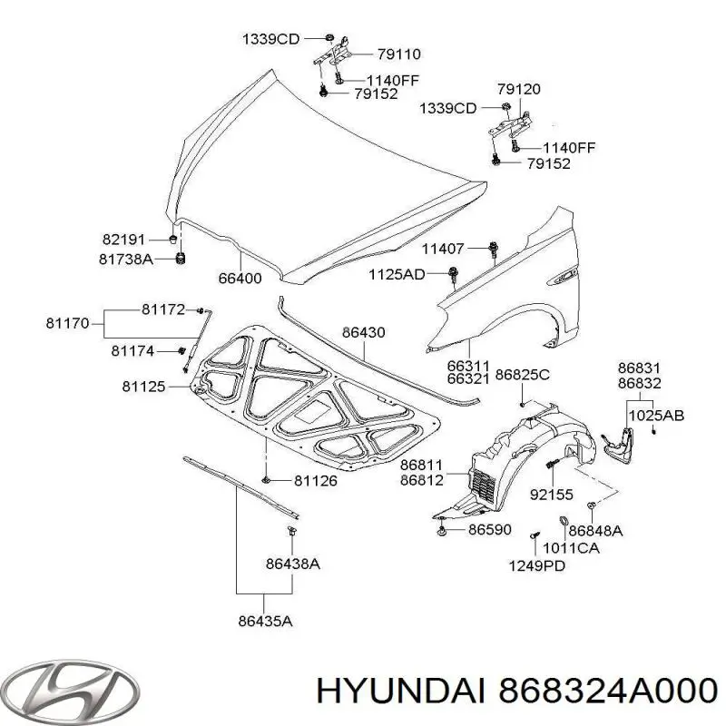 Купить 868324A000 Hyundai/Kia Брызговик передний правый