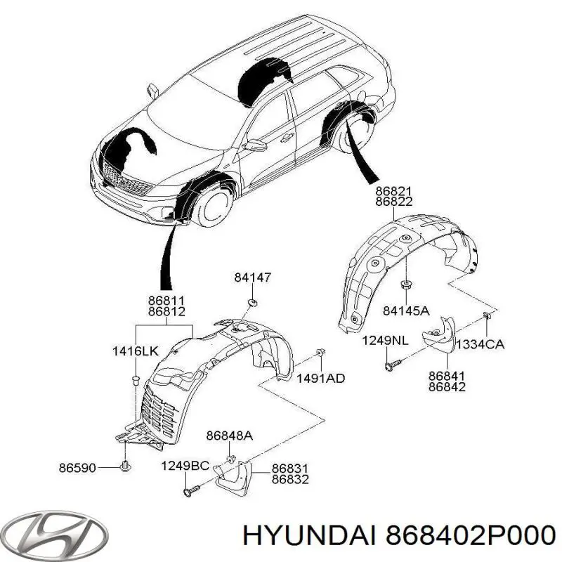 Купить 868402P000 Hyundai/Kia Подкрылок задний правый