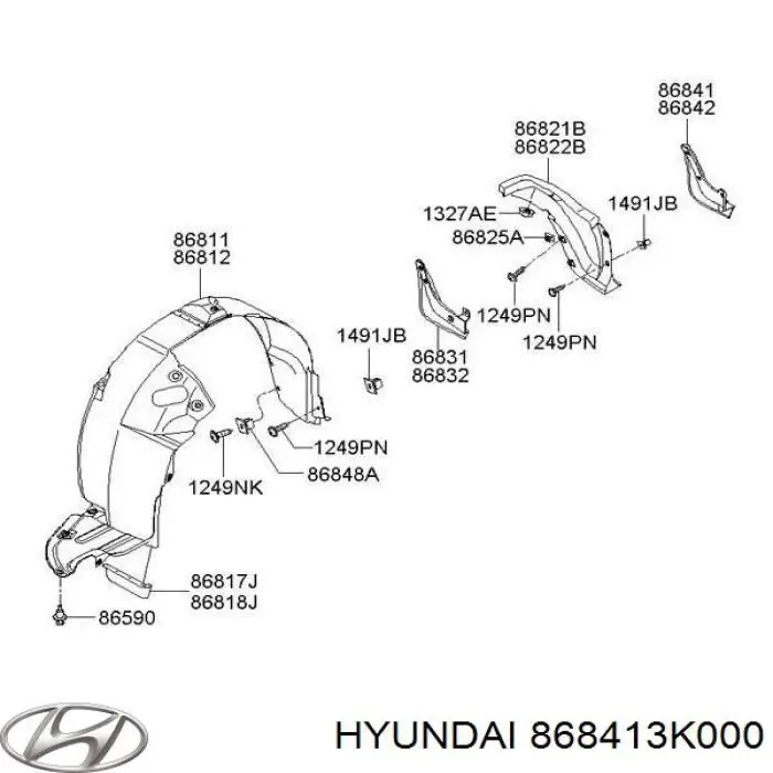 868413K000 Hyundai/Kia protetor de lama traseiro esquerdo