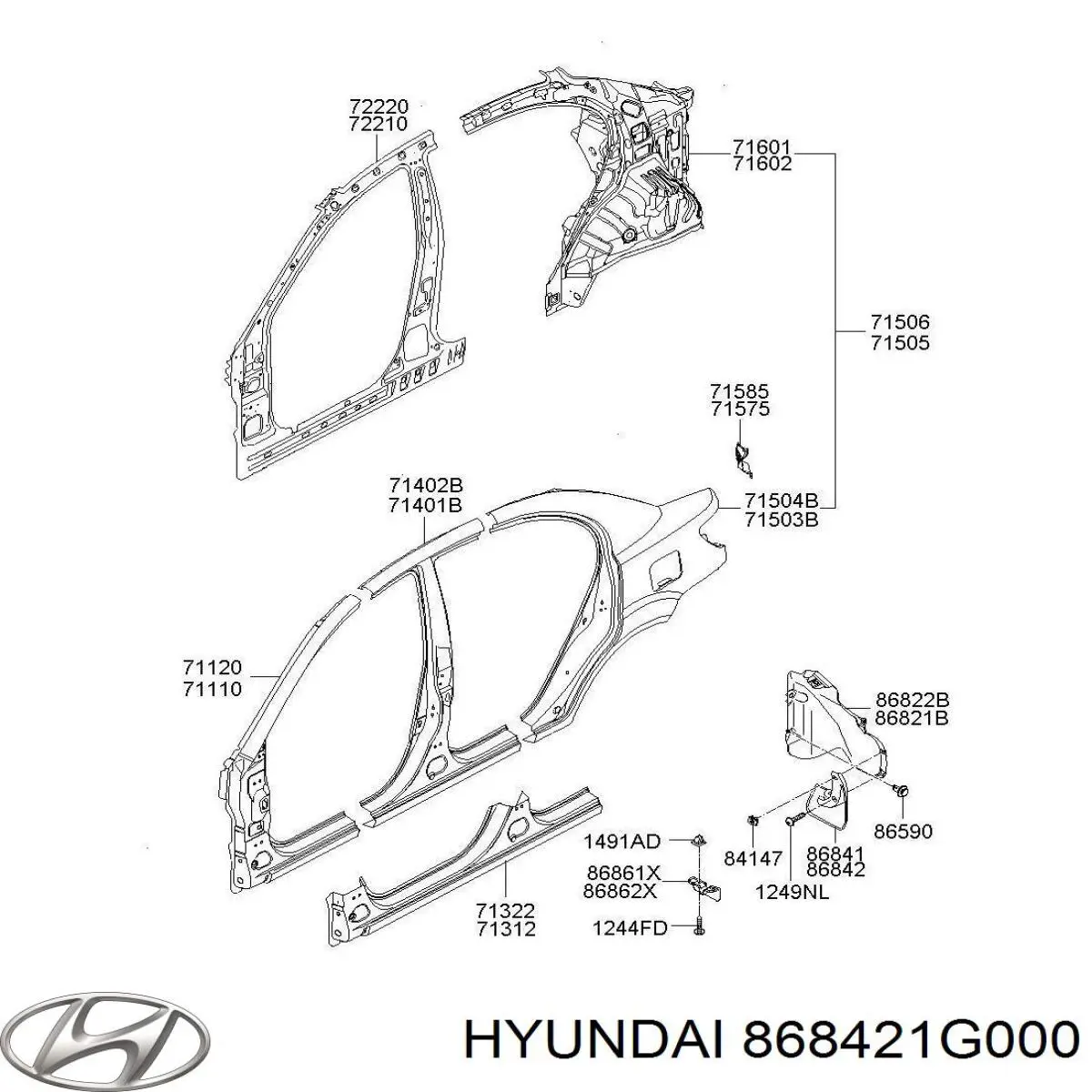 Брызговик задний правый Hyundai/Kia 868421G000 цена, от 14.77 USD