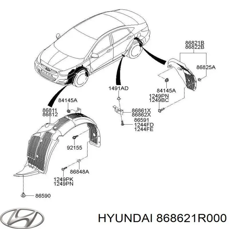 Escudo protetor contra o barro dianteiro direito do pára-lama traseiro para Hyundai SOLARIS (SBR11)