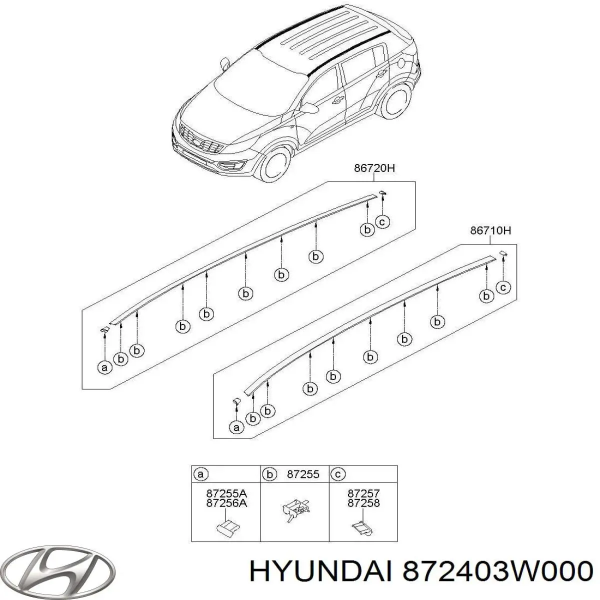 Молдинг крыши правый Hyundai/Kia 872403W000 цена, от  USD