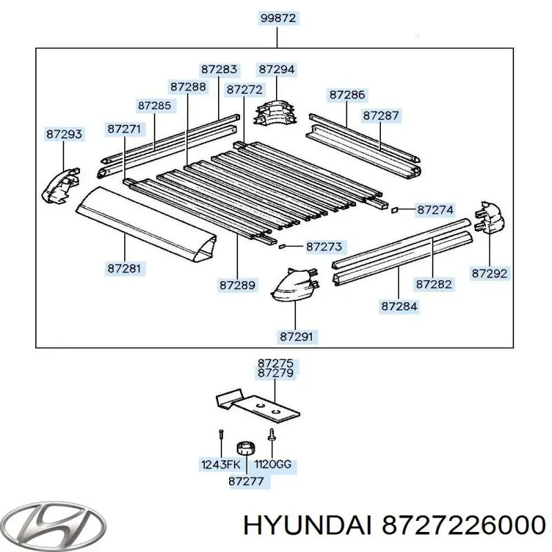 Рейлинг крыши правый на Hyundai Santa Fe I 