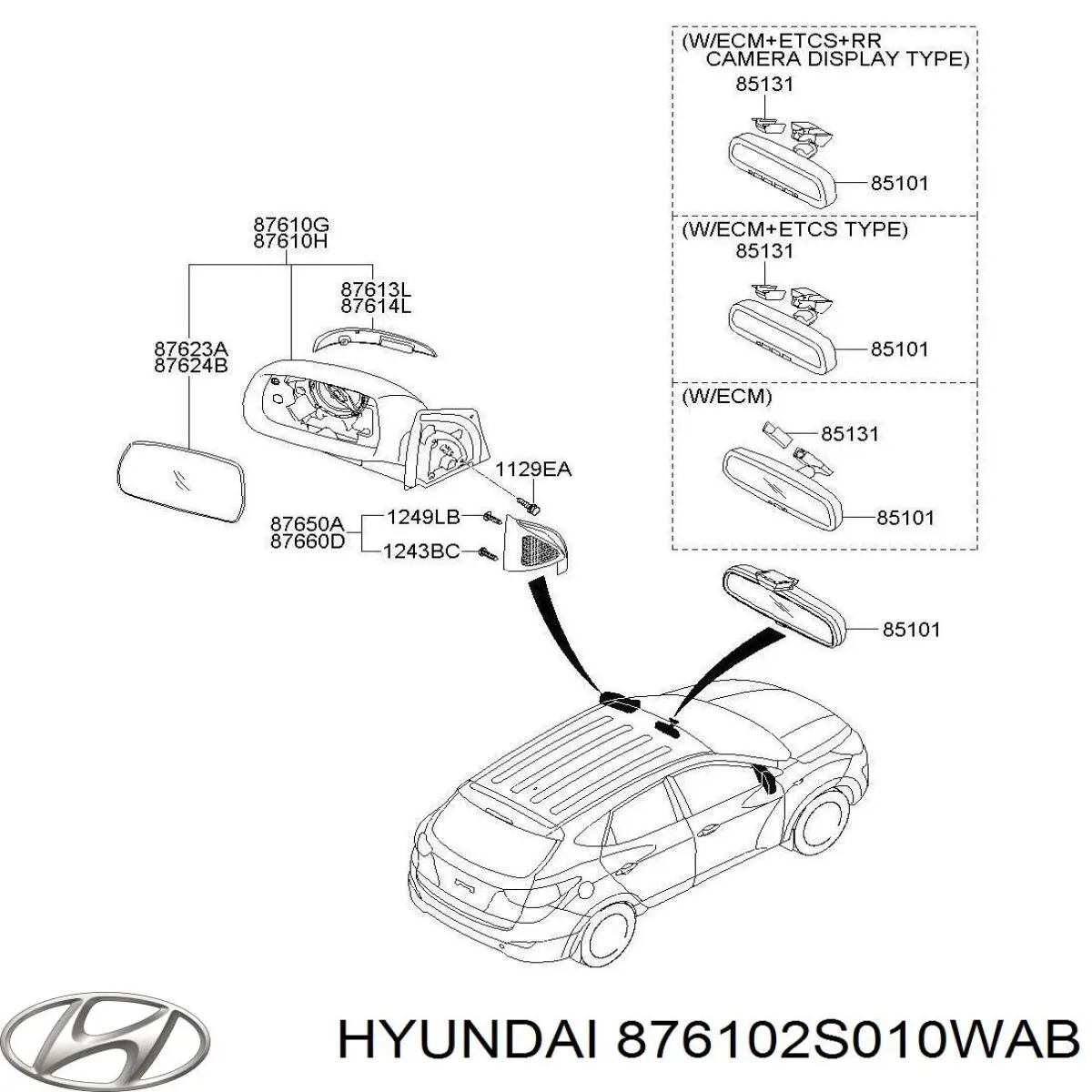 87610-2S010WAB Hyundai/Kia espelho de retrovisão esquerdo