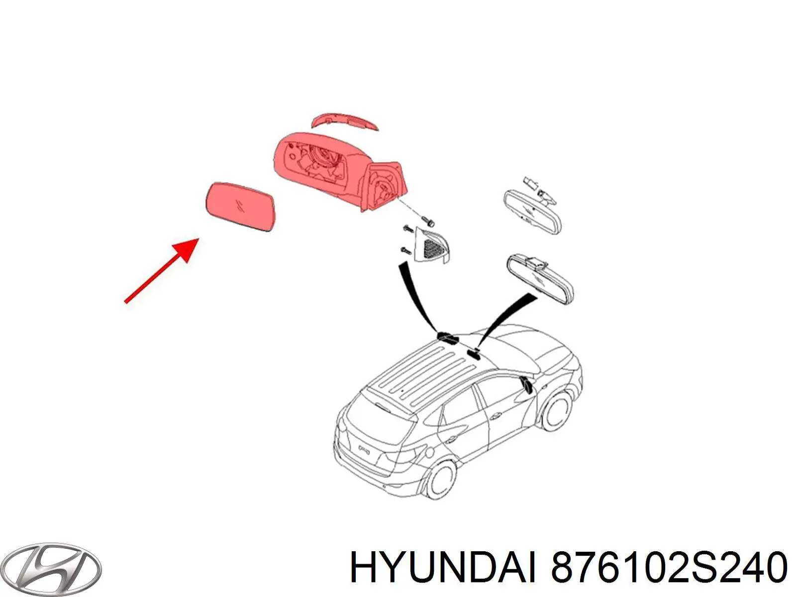 Левое боковое зеркало 876102S240 Hyundai/Kia