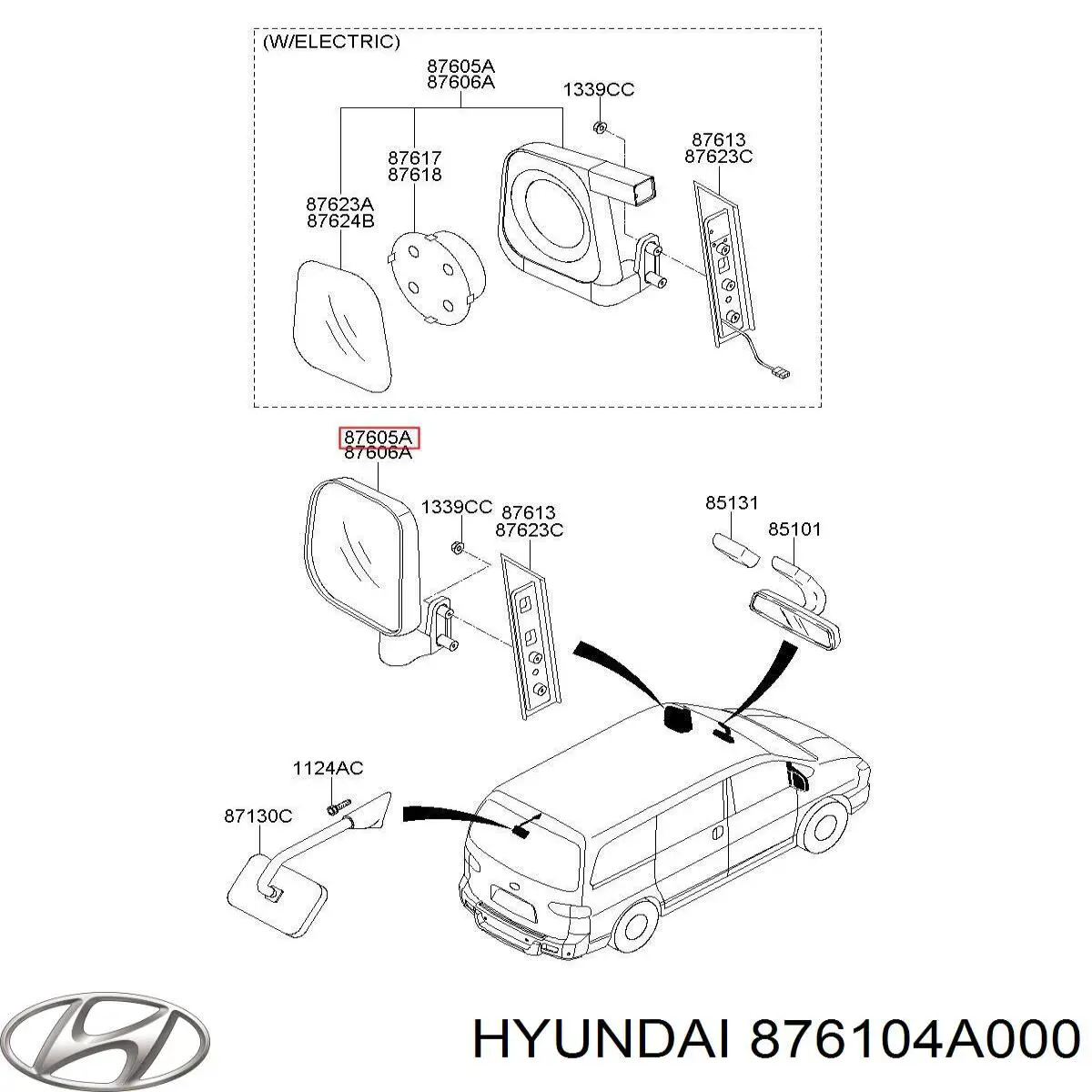 Зеркало заднего вида, левое Hyundai/Kia 876104A000 цена, от 69.49 USD