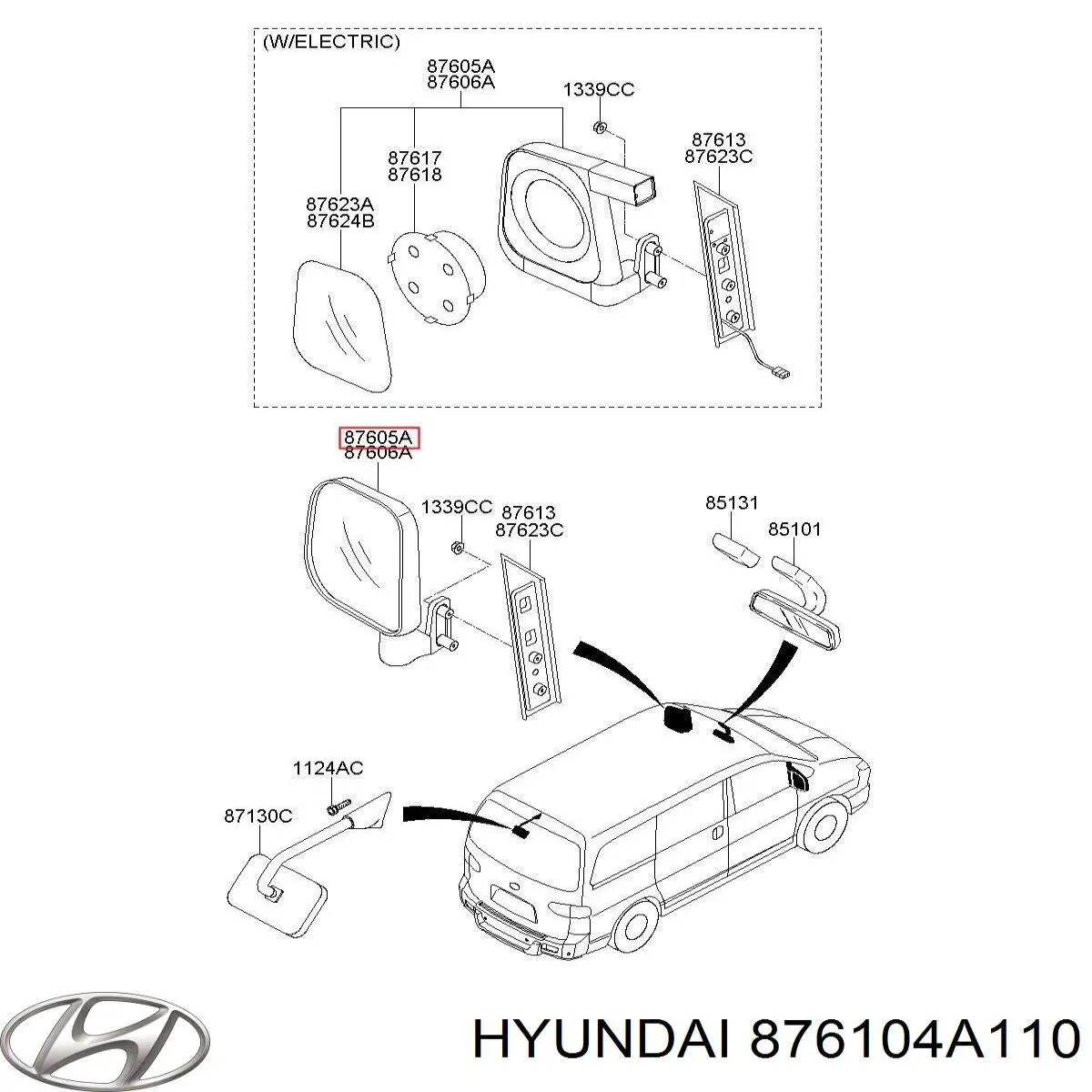 876104A110 Hyundai/Kia Левое боковое зеркало