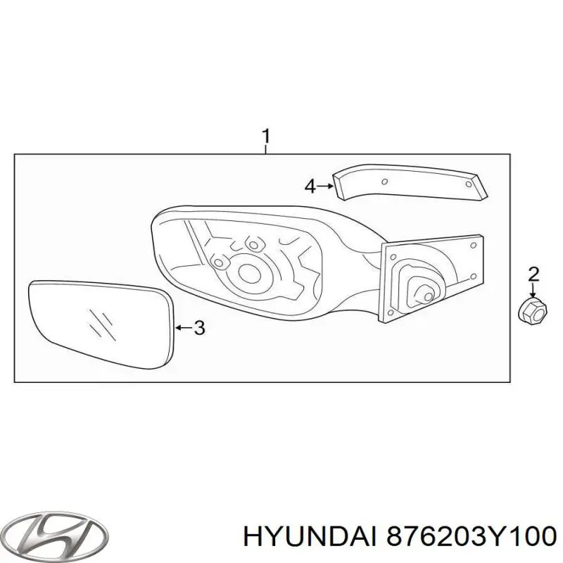 876203Y100 Hyundai/Kia зеркальный элемент зеркала заднего вида правого