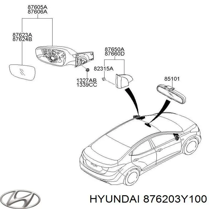 Наружное зеркало правое Hyundai/Kia 876203Y100 цена, от 88.69 USD