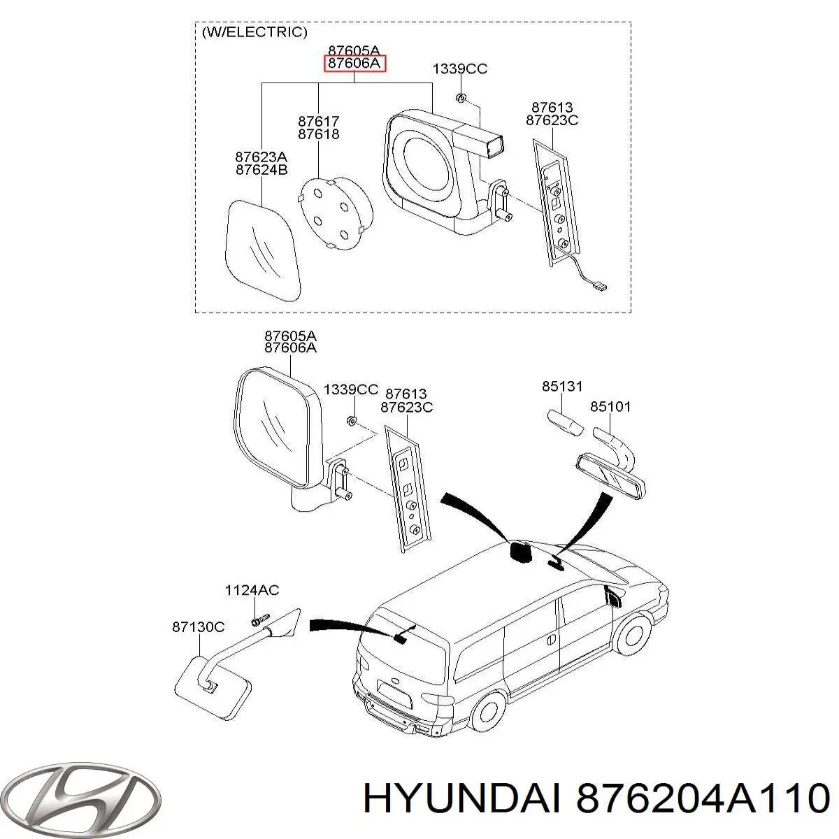 876204A110 Hyundai/Kia Зеркало заднего вида правое