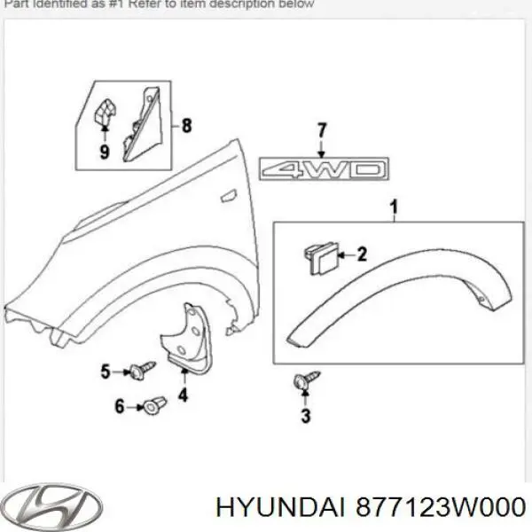 Молдинг передней арки колеса, правый Hyundai/Kia 877123W000 цена, от 26.12 USD