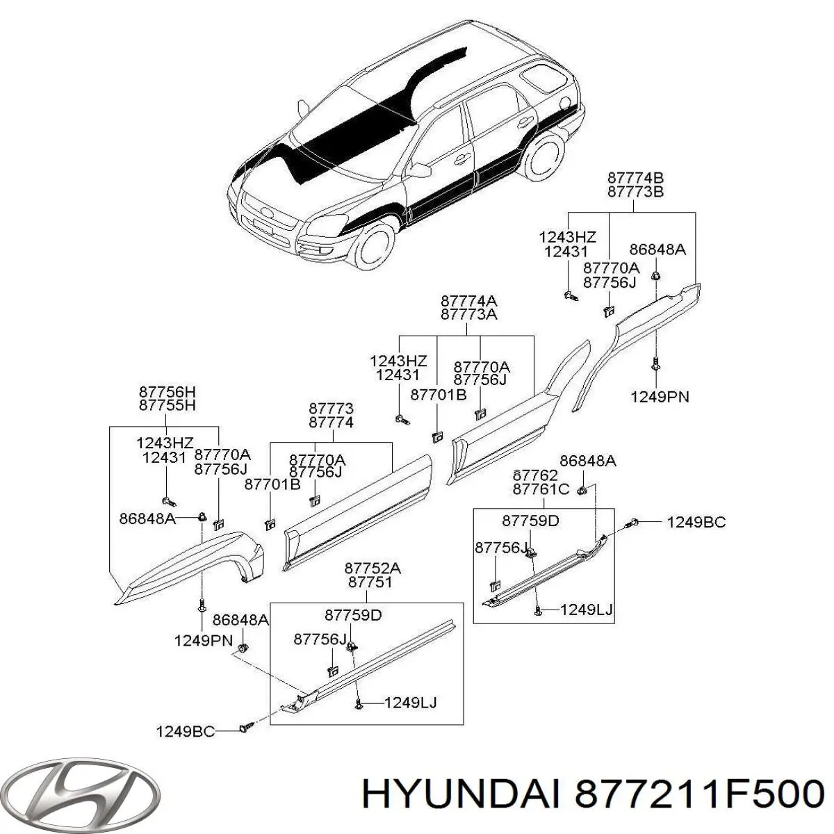 Молдинг двери передней левой 877211F500 Hyundai/Kia