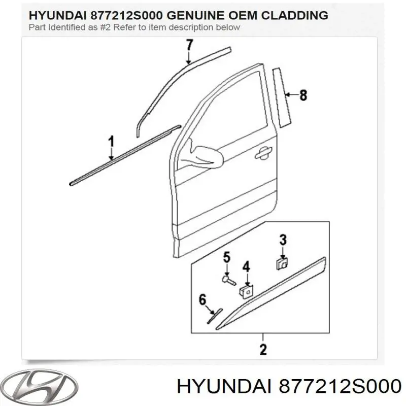 Молдинг двери передней левой Hyundai/Kia 877212S000 цена, от 29.94 USD