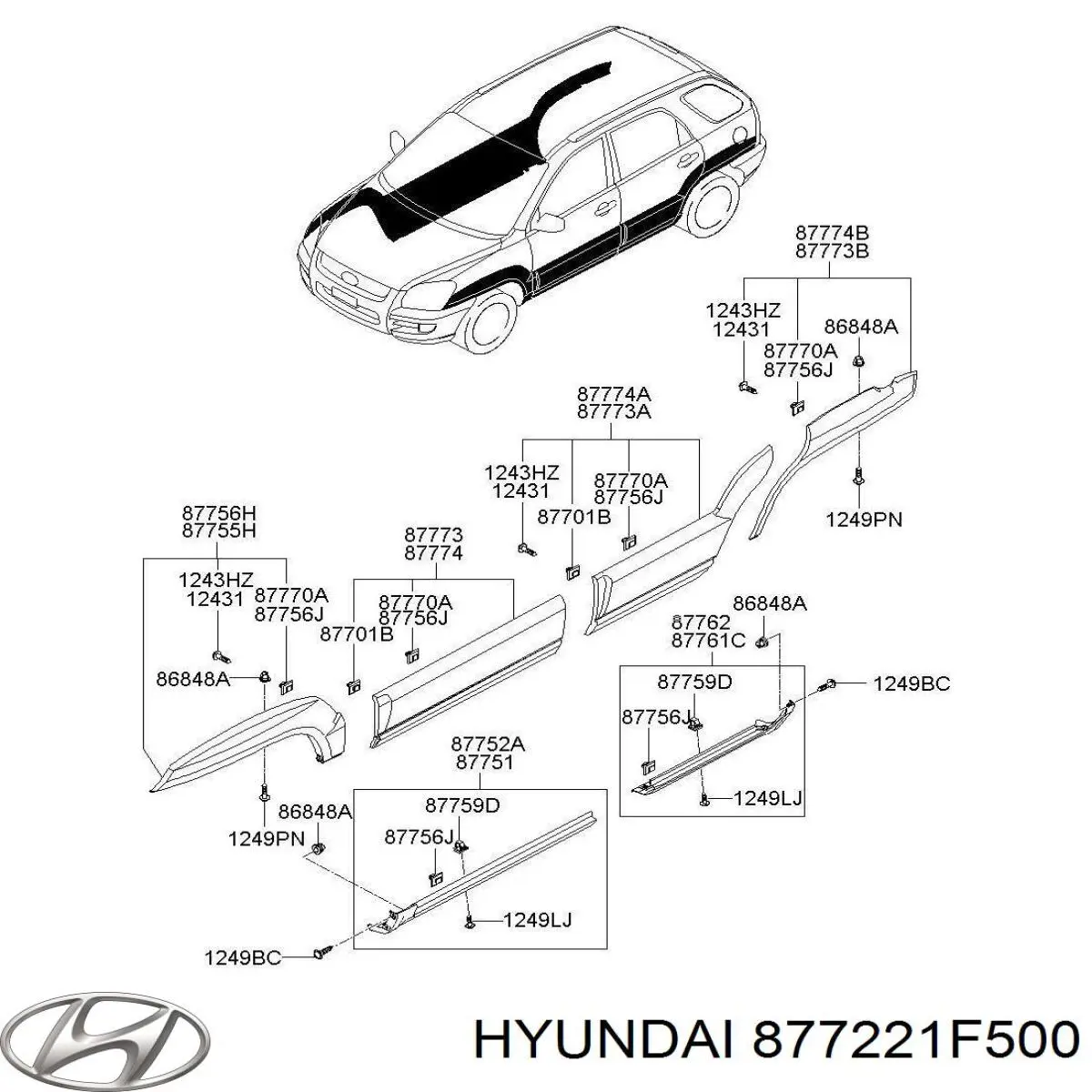 877221F500 Hyundai/Kia молдинг двери передней правой