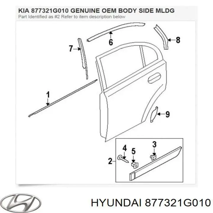 877321G010 Hyundai/Kia moldura da porta traseira direita