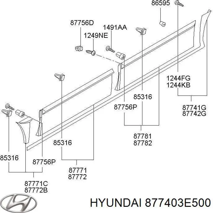 877403E500 Hyundai/Kia placa sobreposta da porta dianteira direita