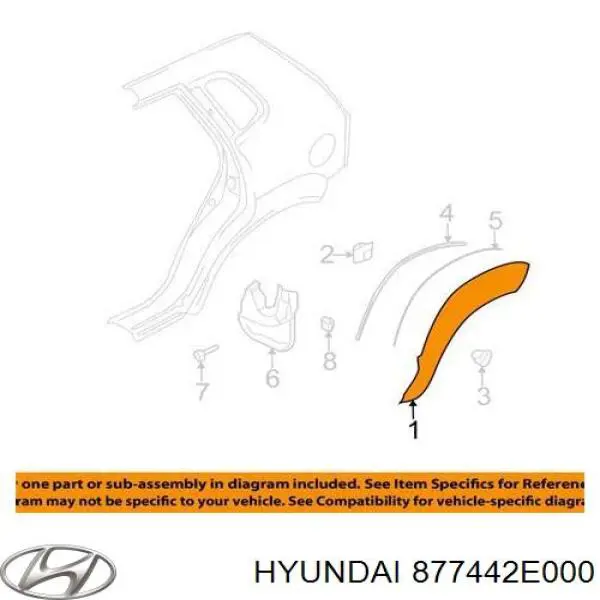 Купить 877442E000 Hyundai/Kia Накладка крыла заднего правого