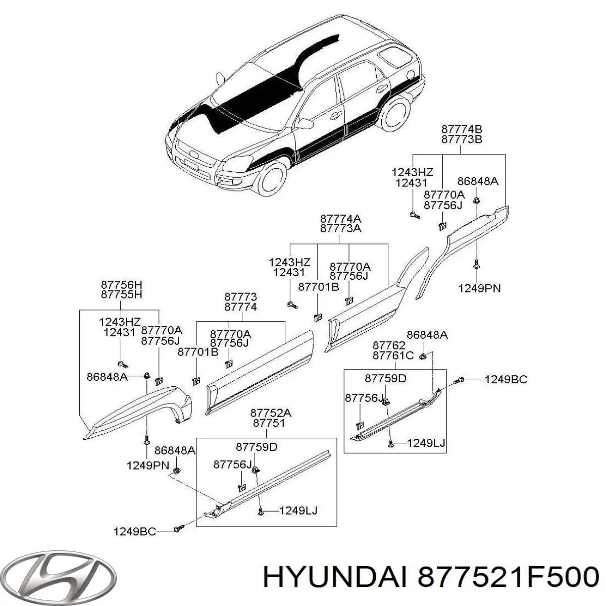 Накладка (молдинг) порога наружная передняя правая Hyundai/Kia 877521F500