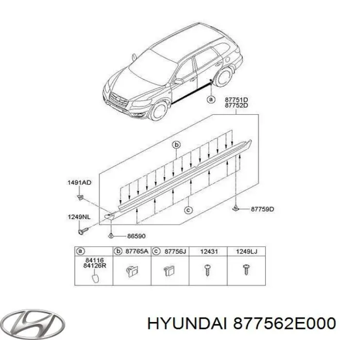 Пистон (клип) крепления накладок порогов Hyundai/Kia 877562E000
