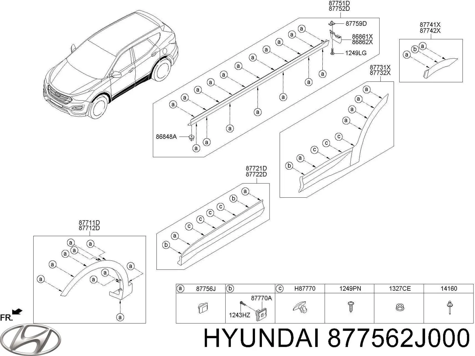Braçadeira (cápsula) de fixação de moldura da porta para Hyundai Santa Fe 