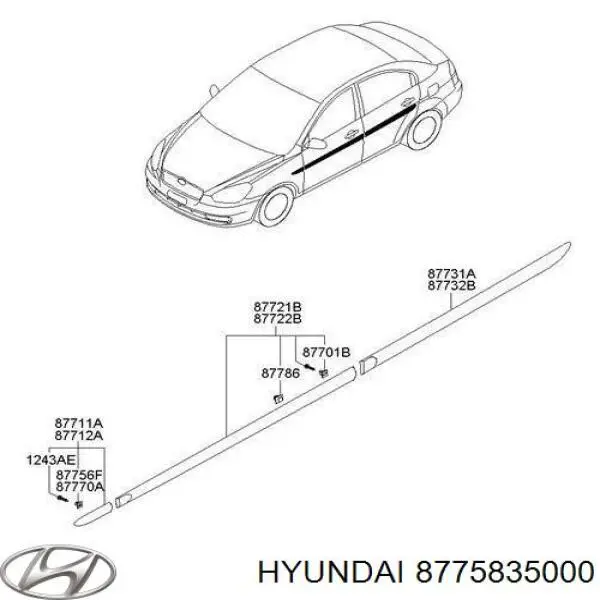 Пистон (клип) крепления молдинга двери на Hyundai Santa Fe I 