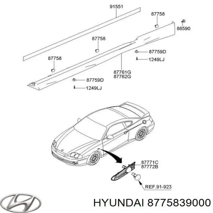 87758-39000 Hyundai/Kia пистон (клип крепления накладок порогов)