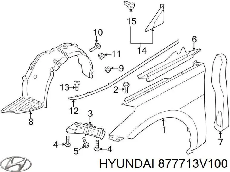Молдинг крыла переднего левого Hyundai/Kia 877713V100