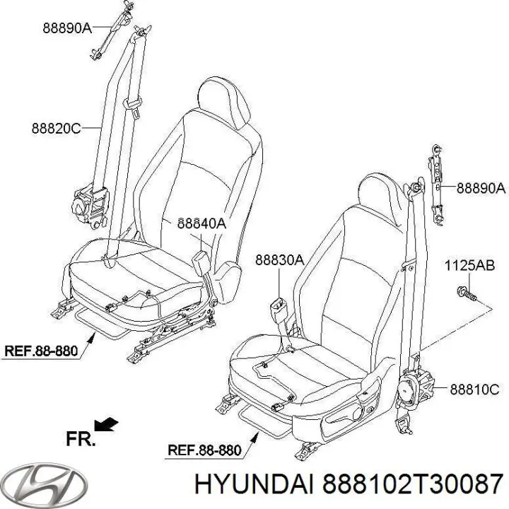 Купить 888102T30087 Hyundai/Kia Левый ремень безопасности