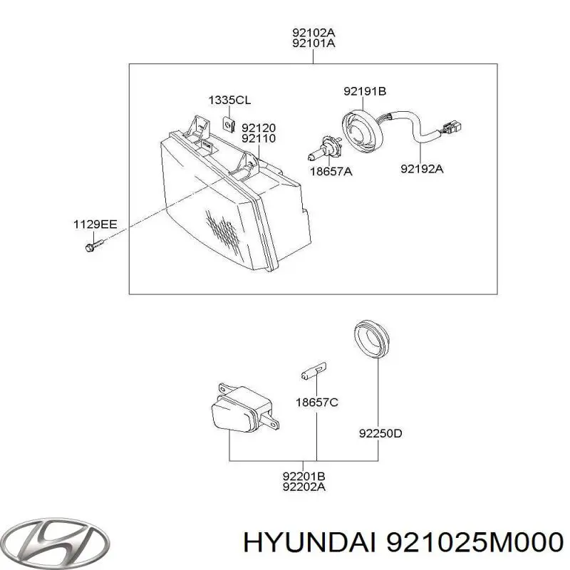 Правая фара 921025M000 Hyundai/Kia