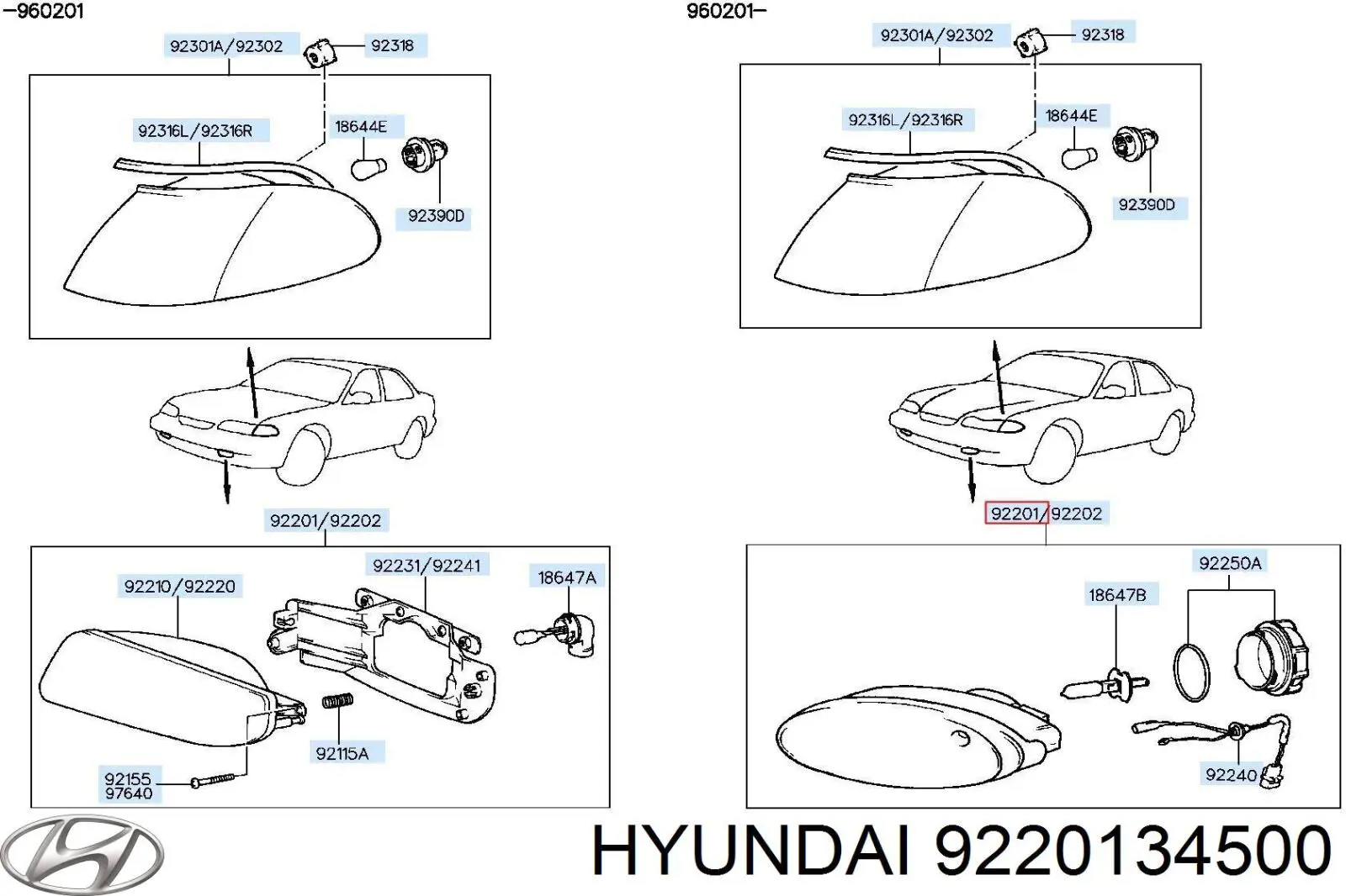 Фара противотуманная левая 9220134500 Hyundai/Kia