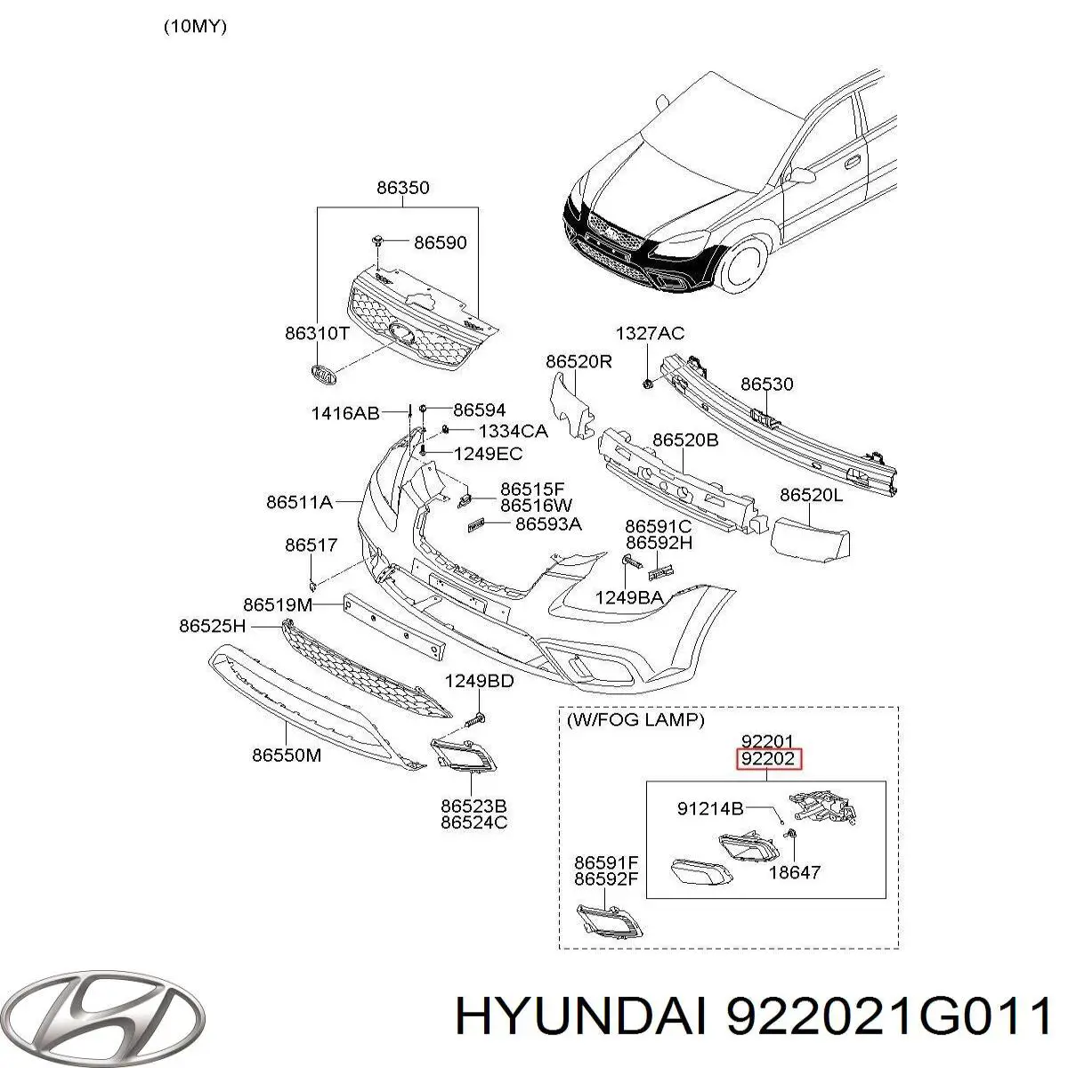 Фара противотуманная, правая Hyundai/Kia 922021G011 цена, от 154.85 USD