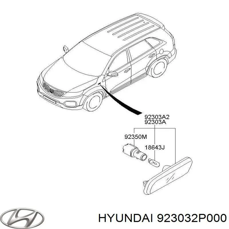 923032P000 Hyundai/Kia luz intermitente no pára-lama esquerdo