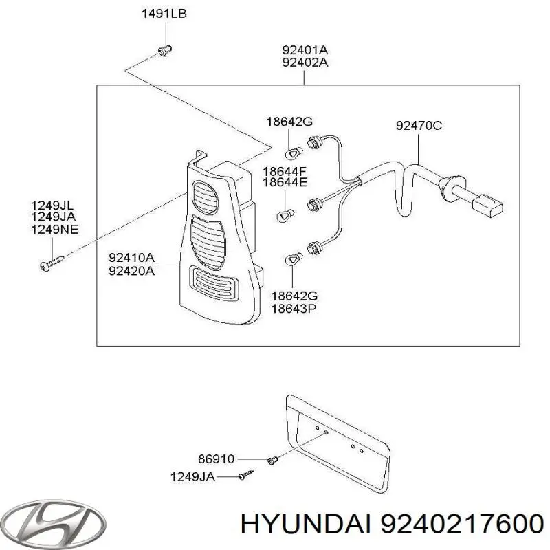 9240217600 Hyundai/Kia фонарь задний правый