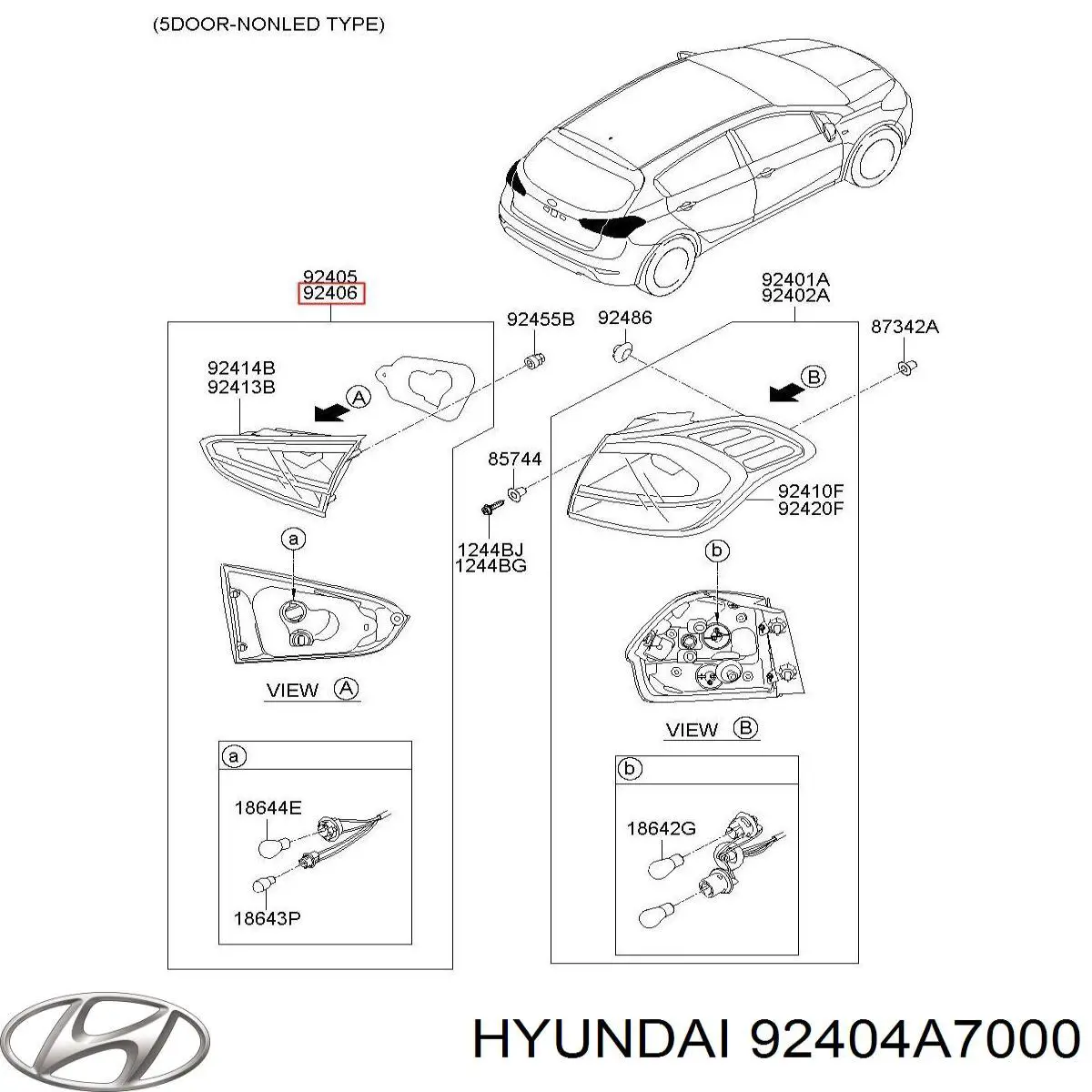 Фонарь задний правый, внутренний Hyundai/Kia 92404A7000 цена, от 27.07 USD