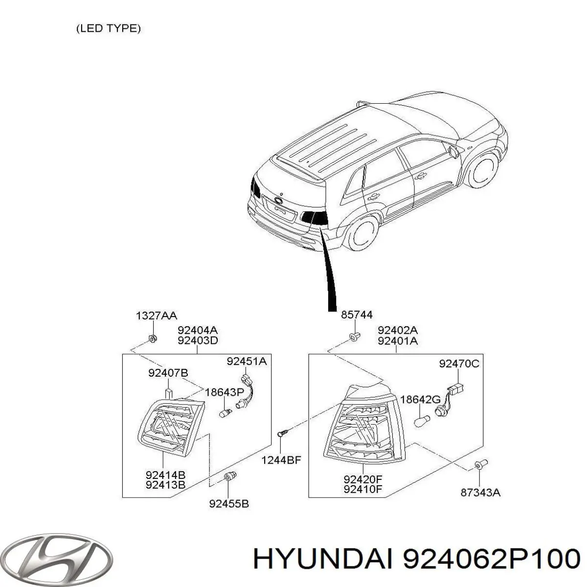 Фонарь задний правый внутренний 924062P100 Hyundai/Kia