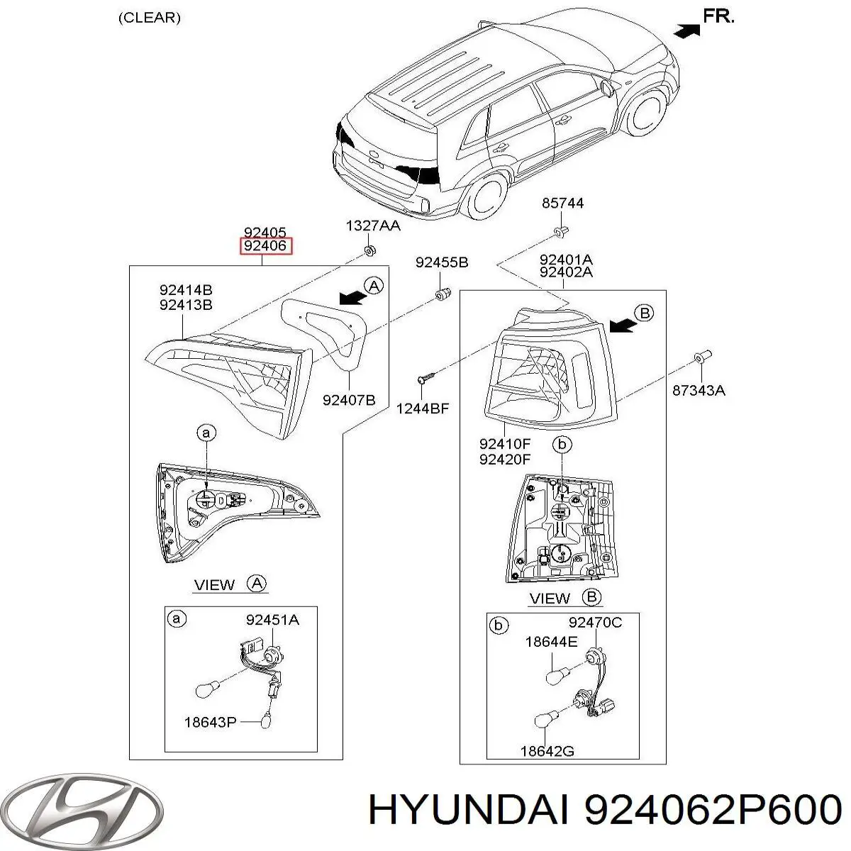 Фонарь задний правый, внутренний Hyundai/Kia 924062P600 цена, от 322.67 USD