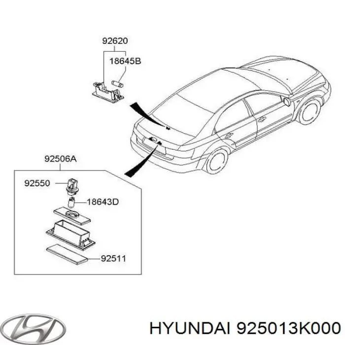 Фонарь подсветки заднего номерного знака на Hyundai Sonata NF