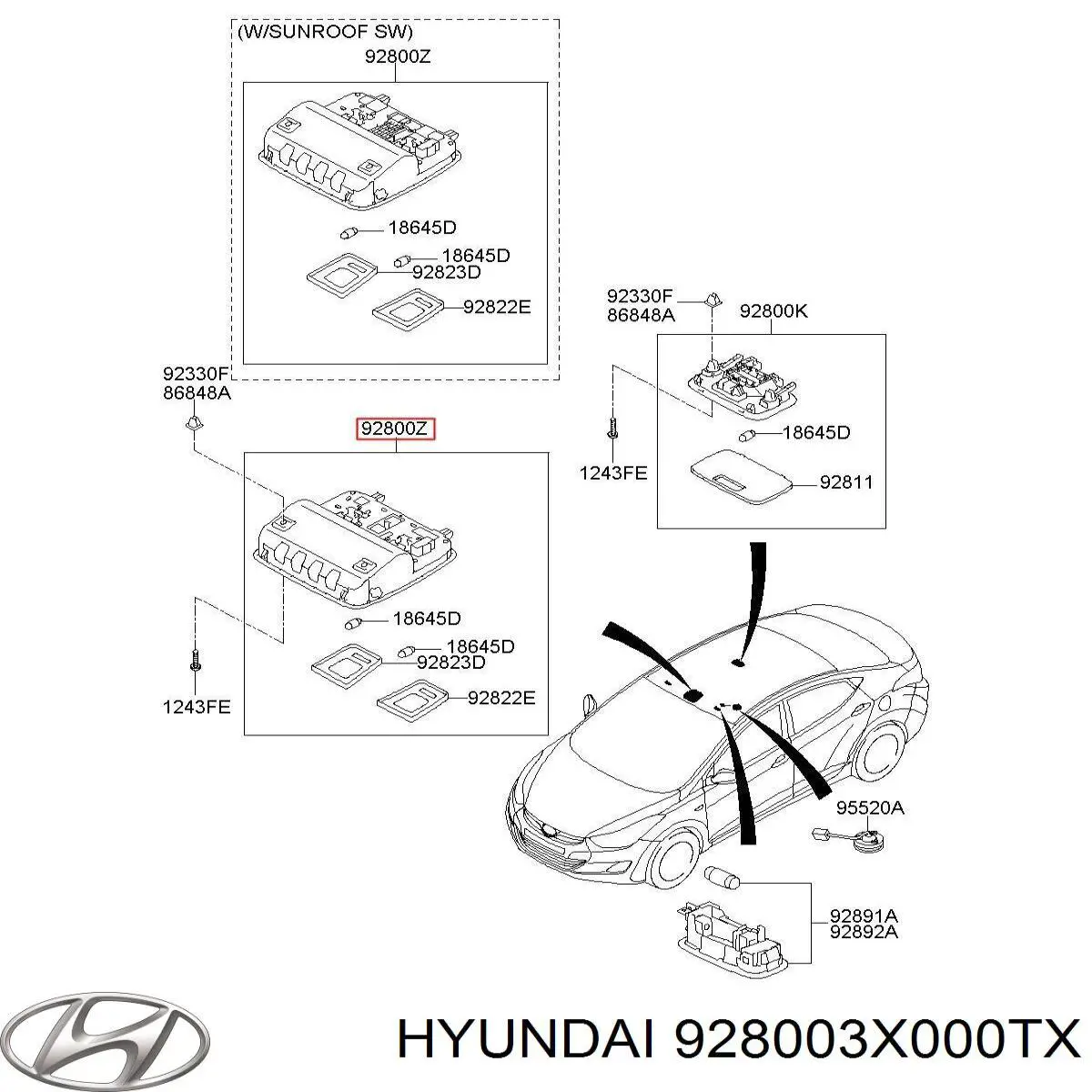 Плафоны внутреннего освещения Hyundai/Kia 928003X000TX цена, от 51.36 USD