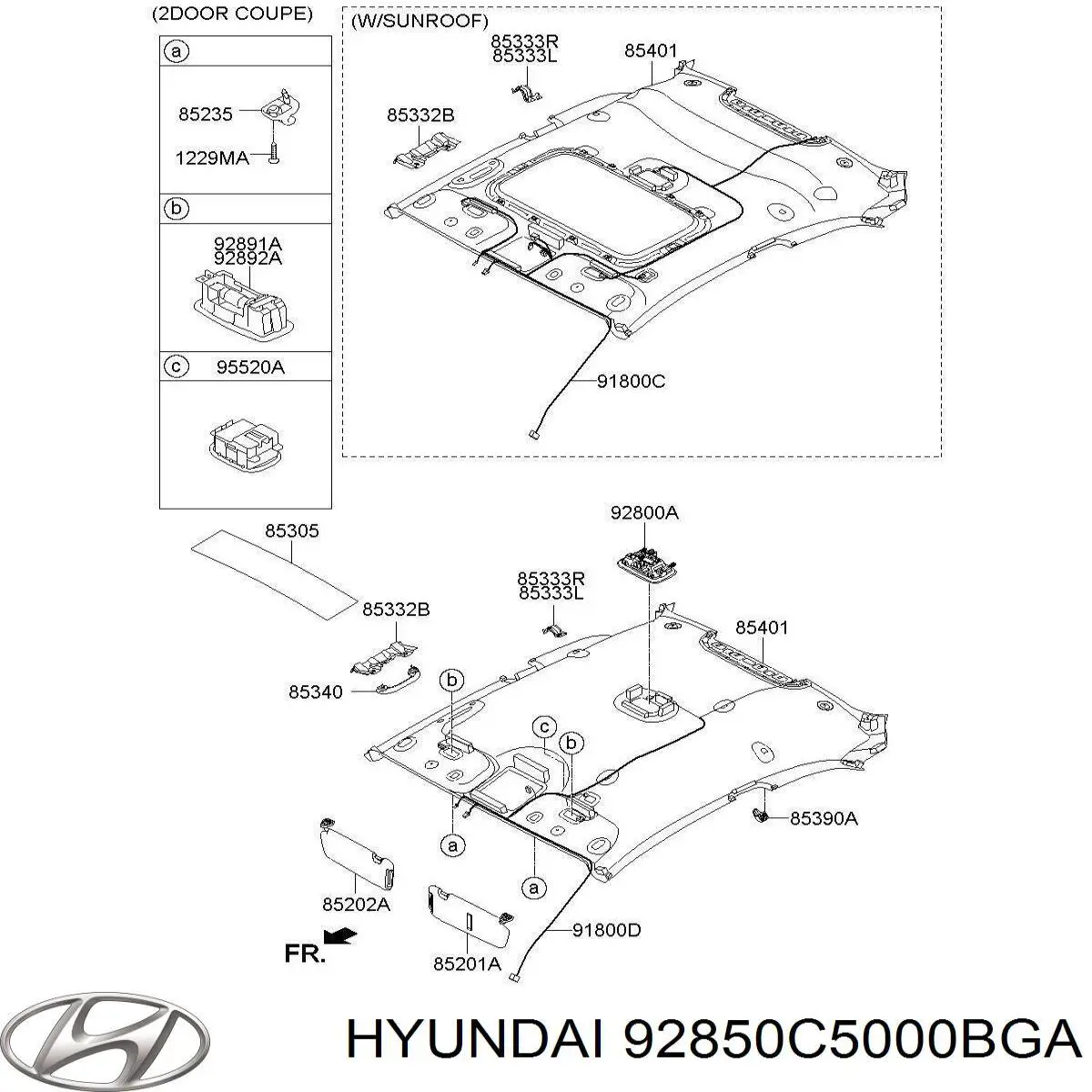 Плафон освещения салона (кабины) задний 92850C5000BGA Hyundai/Kia